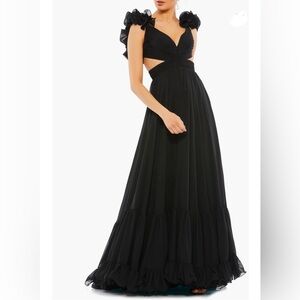 MAC DUGGAL Rosette Chiffon Cutout Empire Waist Gown BLACK SIZE 8 PROM Dress